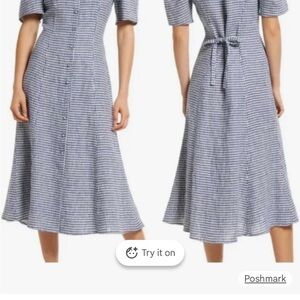 Reformation Newbury Check Puff Sleeve Midi Dress Blue